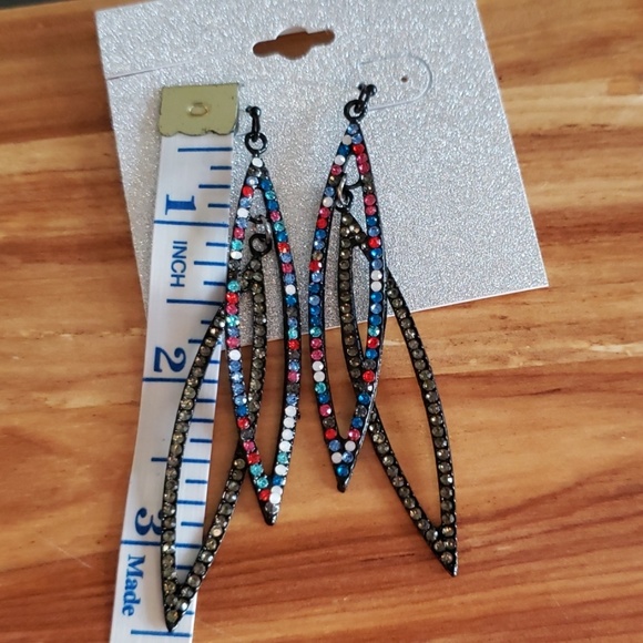 Kohl's Jet tone Multicolored Rhinestone Earrings - Picture 3 of 4